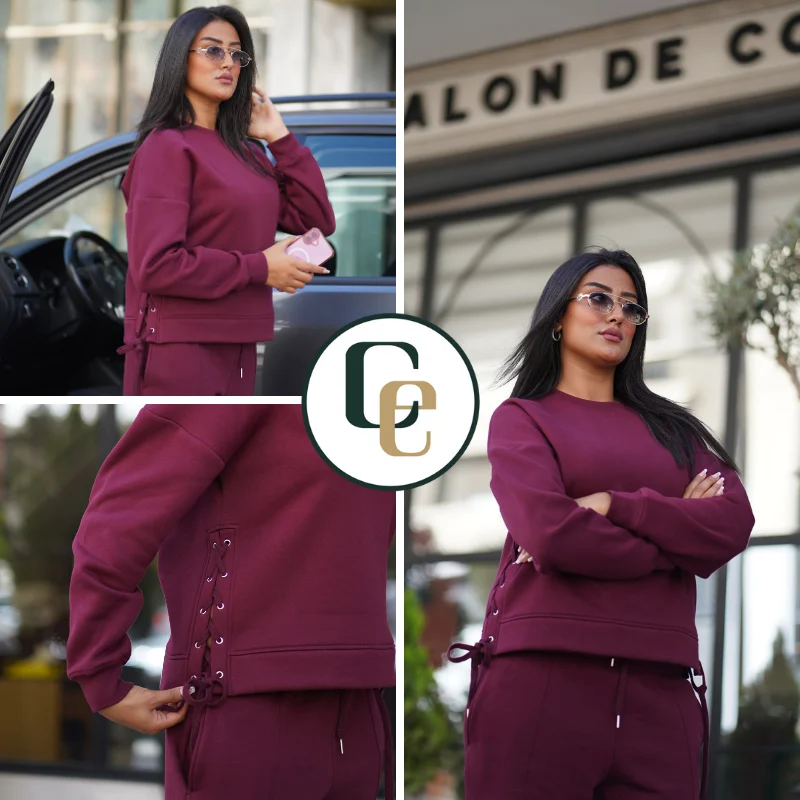 Jogging femme CELIANA en molleton, idéal pour l’hiver, couleur bordeaux tendance