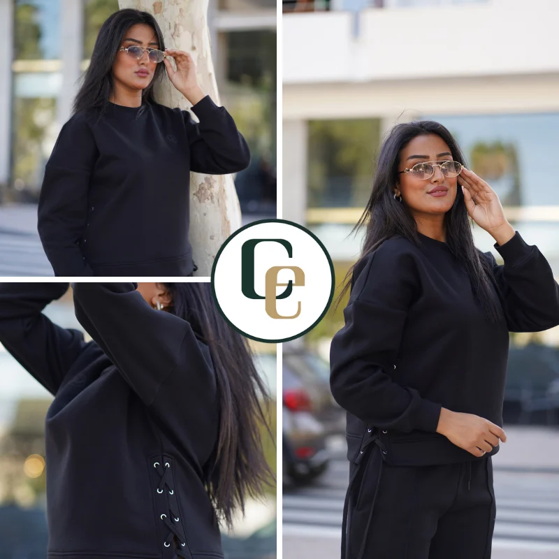 Jogging CELIANA femme couleur noire, ensemble premium confortable en molleton 320g