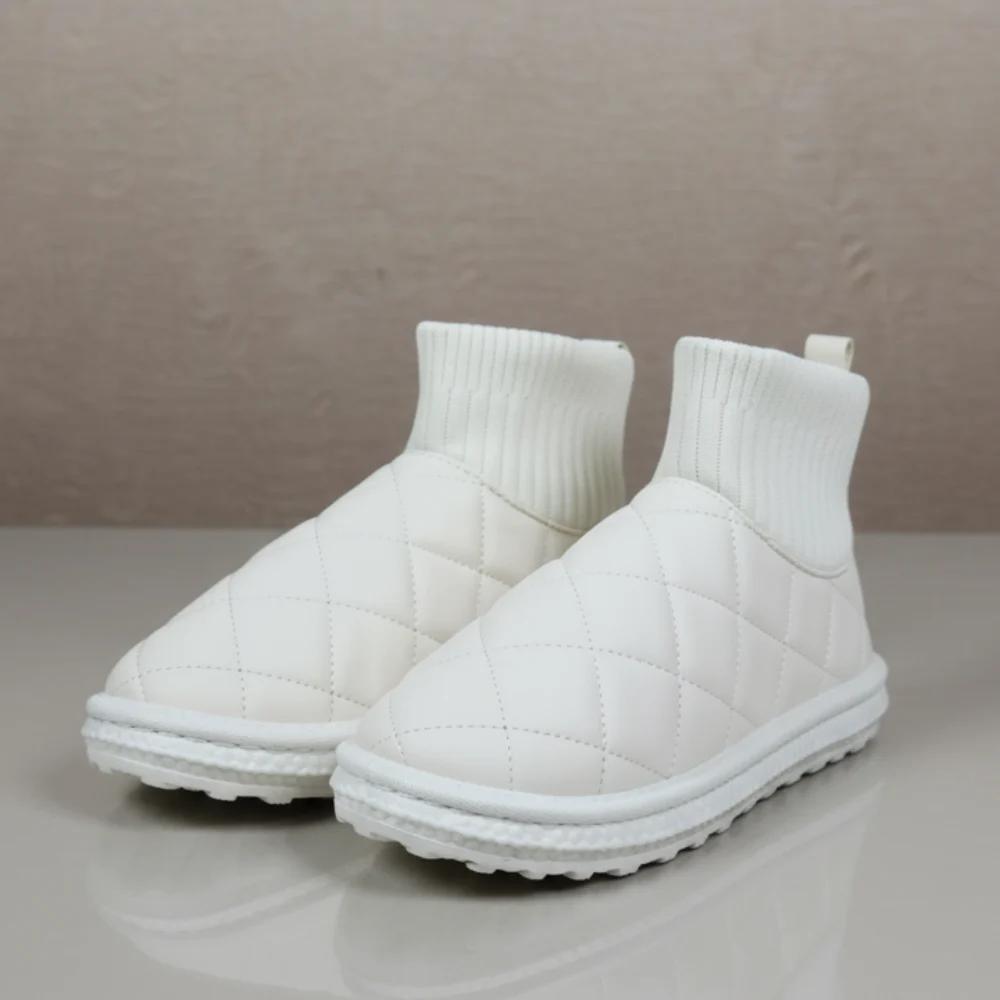 Bottines Chausson Hiver Matelassées - Crème