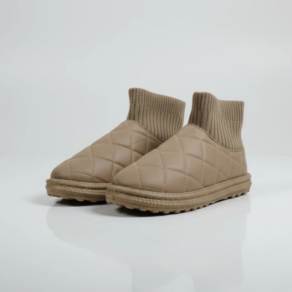 bottines chausson matelassées chaudes taupe
